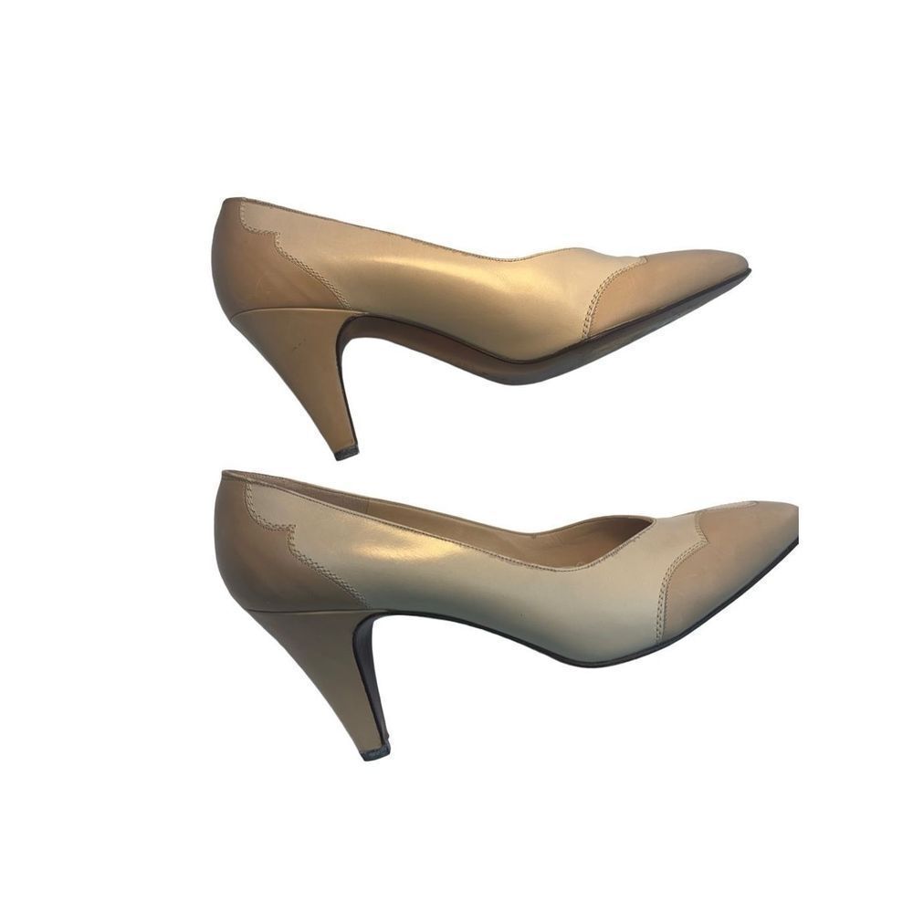 Bruno Magli Two-Tone Champagne and Beige Leather Pointed Pumps